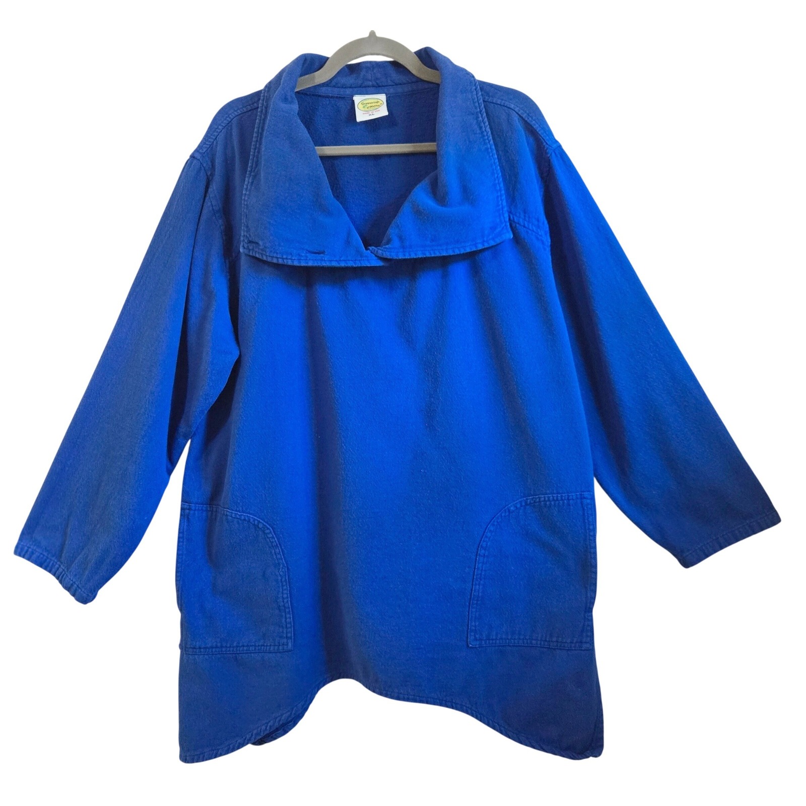 Drawstrings Of Malibu Blue Lagenlook Tunic Xl Sharkbite Hem Warm Heavy Cotton